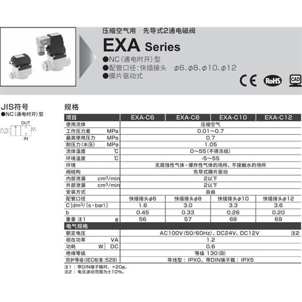 CKD喜開理壓縮空氣先導式2通電磁閥EXA-C12-02H-1