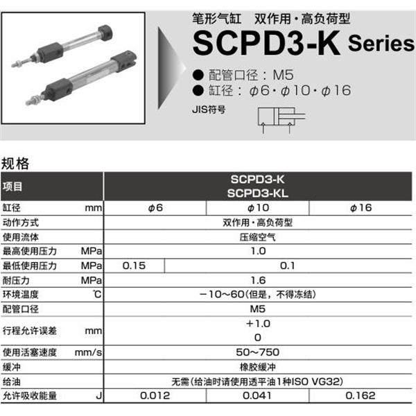 CKD喜開理筆形氣缸SCPD3-K-LS-10-30-B1