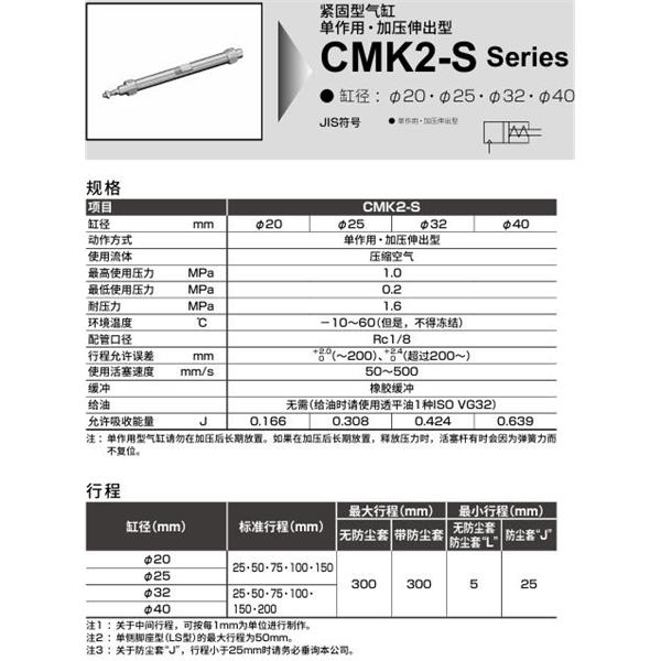 CKD喜開理緊固型氣缸CMK2S-FB-40-300-T8H-T-MB2