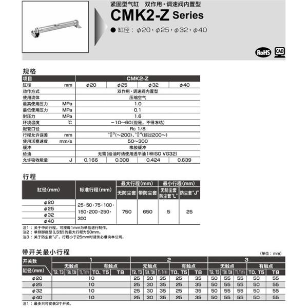 CKD喜開理緊固型氣缸CMK2-Z-FB-32-100-JI