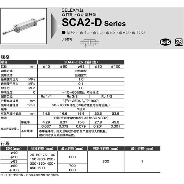 CKD喜開理SELEX氣缸SCA2-D-TB-100B-100-SI