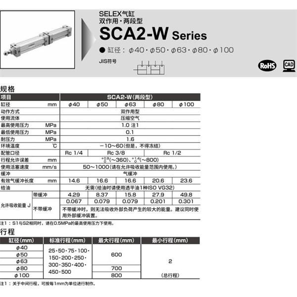 CKD喜開理SELEX氣缸SCA2-W-CA-50-B150-B50-SI